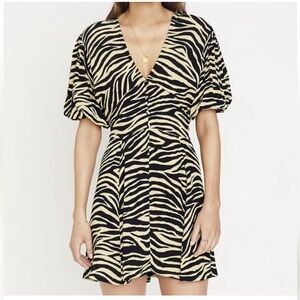 Faithfull the Brand Black and Cream Puff Sleeve Mini Dress